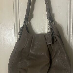 Coach Taupe Leather Pleated Shoulder Hobo with Braided Strap
